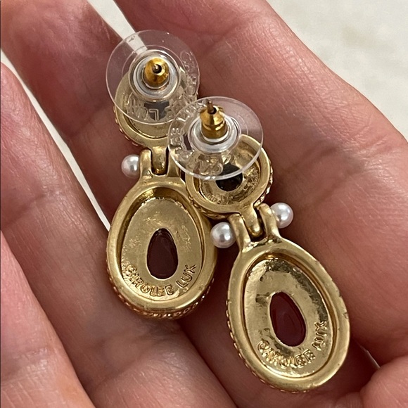 Carolee natural carnelian tigers eye freshwater pearl gold drop earrings - Picture 6 of 10